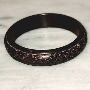 Black Red Cinnabar Bangle Bracelet Hand Carved 8" Inside